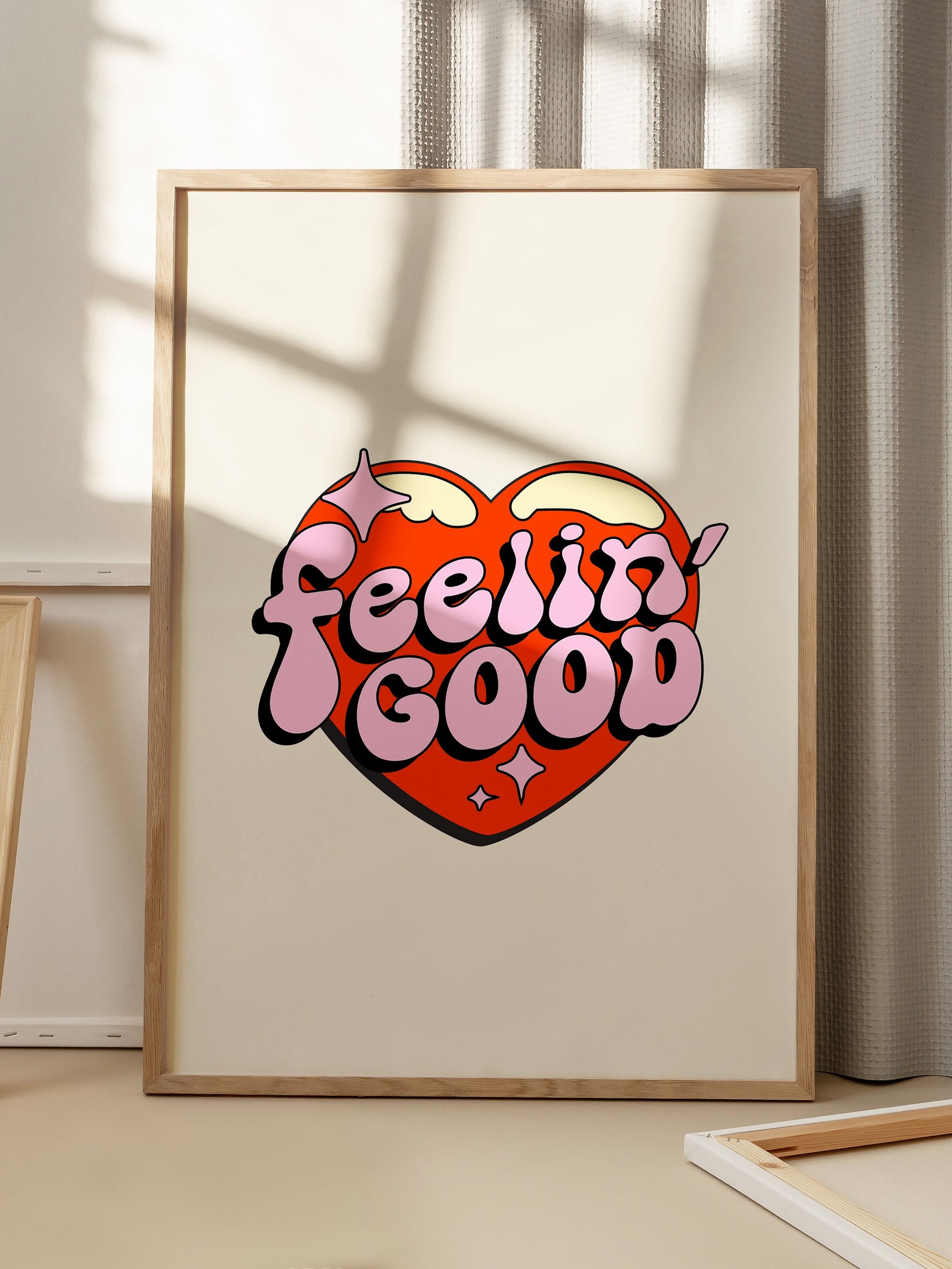 Printed poster with motivational Feelin' Good text