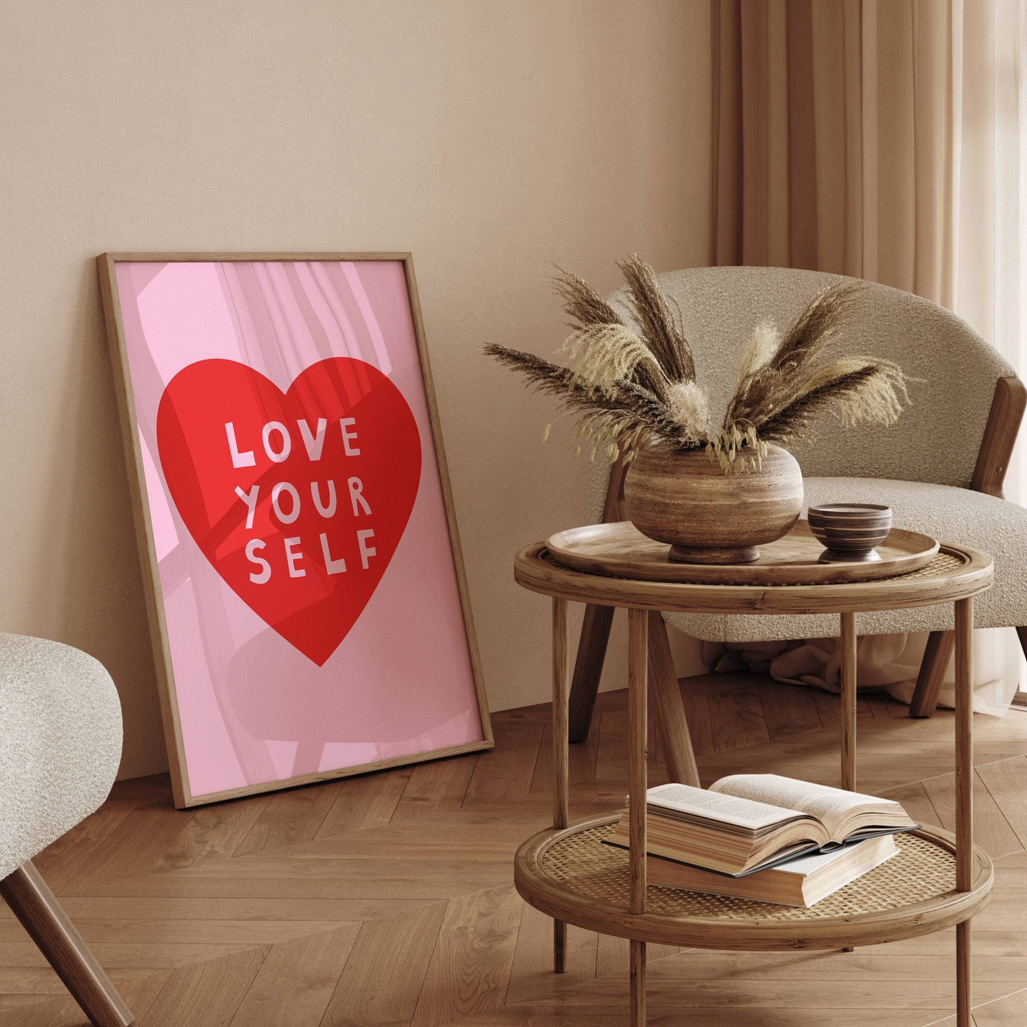 Uplifting Love Yourself art print for positive vibes